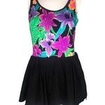 Vintage 60's 70's floral bathing suit skirt dress Black Size L Photo 0