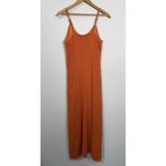 Freshman 1996 Orange Brown MIDI Sweater Dress Size Large Spaghetti Strap Knit Photo 2