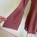 Free People  Parisian Nights Pink Eyelet Bell Sleeve Waffle Knit Top size S Photo 6