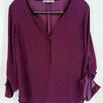 Daniel Rainn  Size Medium Womens Blouse Shirt Top Sheer Geometric Print Red Blue‎ Photo 0