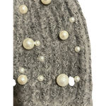 Jessica Simpson Beanie Hat Womens OS Gray Ribbed Knit Pearl Embellished NEW Photo 1