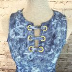 Michael Kors Blue True Navy Midi Dress Gold Grommets Sleeveless Size XS Photo 1