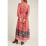 Maeve Anthropologie  Dress Red Melina Maxi Floral V Neck Long Sleeve Boho Small Photo 4