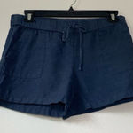 Krisa  Navy Blue Draw String 100% Linen Shorts Photo 0