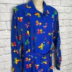 Vintage Tanner Womens Midi Shirt Dress Belt Size 12 Bows Print Long Sleeve Blue Photo 3
