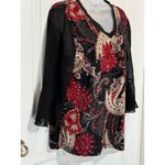 Susan Graver Womens Black Paisley Print V Neck 3/4 Sleeve Top Medium Blouse Work Photo 7