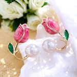 Stunning One Pair of Gold Plated Elegant Pink Rose‎ White Bead Ear Stud Earrings Photo 3