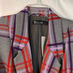 7th Avenue Blazer Jacket Gray Purple Red‎ Plaid Notch Lapel Belted Size 4 Red Photo 2