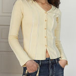 Matin Kim CUT LINE SLIM CARDIGAN IN LIME Size Medium NWT Photo 0