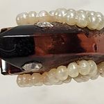 Vintage Bakelite Hair Stick 6" Brown Rhinestones Pearls Photo 3