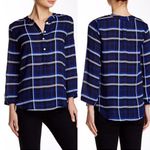 Amour Vert Plaid Odette Silk Blouse XS Blue Black Photo 0