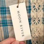 Moon River Anthropologie Plaid Lace Plaid Puff Sleeve Top Women's Small Blue NWT Photo 7