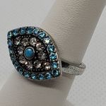 Blue & Silver Evil Eye Ring Blue Photo 1