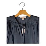 Philosophy  Shirt Women XS Black Satin Balloon Sleeve Ruffle‎ Tie Neck Blouse NWT Photo 2
