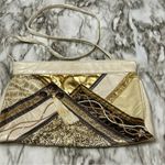 Vintage Cream Gold Leather Patchwork Crossbody Clutch Purse 80s Glam Mob Wife Photo 11