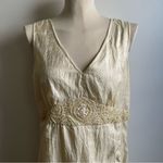 April Cornell Cream Crinkle Satin Sleeveless Midi Dress Sequin Embroidery Large White Photo 1