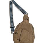 ah dorned Faux Suede Crossbody Purse Embroidered Colorful Strap Womens Brown Tan Photo 0