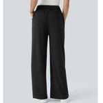 Halara High Waisted Plicated Side Pocket Wide Leg Waffle Work Pants in black Photo 2