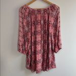 Fred David  size 2X pink patterned bohemian peasant blouse tie-neck Photo 7