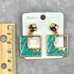 ZARA  Gold Blue Square Hallow Drop Dangle Stud Earrings Fashion Jewelry JB2-65 Photo 2