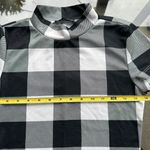 SheIn Buffalo Plaid Mock Neck Short Sleeve Crop Top in Black/White - Size Small Photo 5