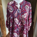 Umgee  burgundy red paisley baby doll ruffle oversized top v- notch neck boutique Photo 4