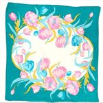 Vintage Scarf Floral Bright Tulips Square Spring Easter Mothers Day Gift Retro Green Photo 0