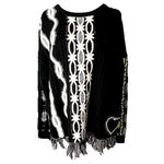Desigual NWT  Jers Brixton Fringe Patterned Black Ivory Sweater Heart Pocket XL Photo 1