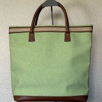 Basic Green and Brown Tote Bag Fabric Faux Leather Photo 0