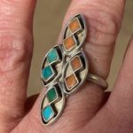 Vintage Southwestern Navajo Turquoise Coral & Sterling Silver Old Pawn Ring Red Photo 0