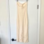 FORE‎ Ribbed Knit Strapless Midi Dress Slit Size Small Cream Twist Front Evening Photo 3
