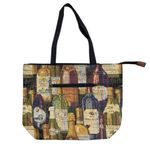 Vintage Tapestry Tote Shoulder Bag Wine Bottles w/Coin Purse Brown Photo 0