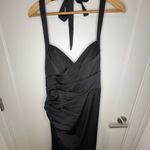 Azazie  EMERIA | Black Sheath Side Slit Metallic Satin Dress Photo 3