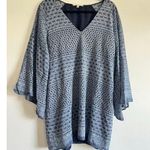 Lavender Brown Blue Eyelet Tunic Dress Large Boho Festival Kimono Sleeve USA Photo 0