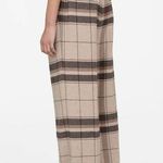 ANINE BING Karina Checked Wool Straight wide leg Pants khaki plaid trousers Photo 4