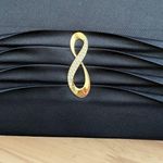 Vintage 60s Black Satin Pleated Purse Clutch Gold Tone Rhinestone Infinity Clasp Photo 3