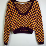 ZARA  Women’s Fuzzy Wool Blend Checkerboard Knit Cropped Sweater Y2K Sz L Photo 0