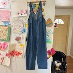 Denim High Roller Pull On Jumpsuit Overalls Baggy Loose Fit Adjustable Straps Blue Photo 5
