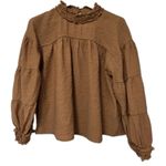 Love Riche Peasant Ruffle Boho Loose Blouse Women Size Large Mustard Yellow Flowy Sleeve Photo 5