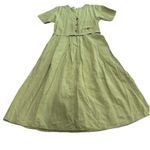Flax VTG  Angelheart Green 100% Linen Midi Dress Lagenlook Buttons Pockets SMALL Photo 9