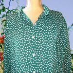Green button up blouse with cute tiny flower design! Size L Photo 3