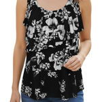 White House | Black Market Black & White Floral Ruffle Tiered Top EUC Size Small Photo 0