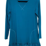 LOGO By Lori Goldstein Logo Lori Goldstein Teal Blue Lace Trim Long Sleeve Top Womens S Scoop Neck Photo 0
