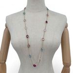 Time and Tru Long Rhinestone Layering Necklace Pink Blue Stones Statement Gold Photo 0