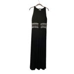 JS BOUTIQUE Maxi Black Dress Gown Beaded Waist High Neck Keyhole Size 10 Photo 4
