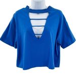 Wild Fable  Strappy Chest Cutout Short Sleeve T-Shirt Crop Top Blue Large Photo 0