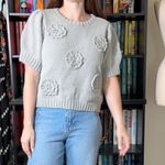 Joie  Chunky Short Sleeve Knit Sweater Top with Flowers Size Large Photo 1