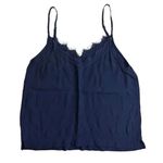 Abercrombie & Fitch Y2K Cami Babydoll Tank Top XS Lace Trim V-Neck Navy Blue Photo 0