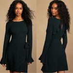 Lulus Black Ruffle Sleeve Dress NWT | Size M | Faux Wrap Skirt & Bell Cuff Size M Photo 1
