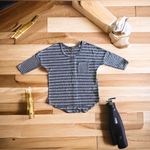 MISIA STRIPED SHIRT gray/white stripes 3/4 sleeve top pocket buttons at back L Gray Size L Photo 5